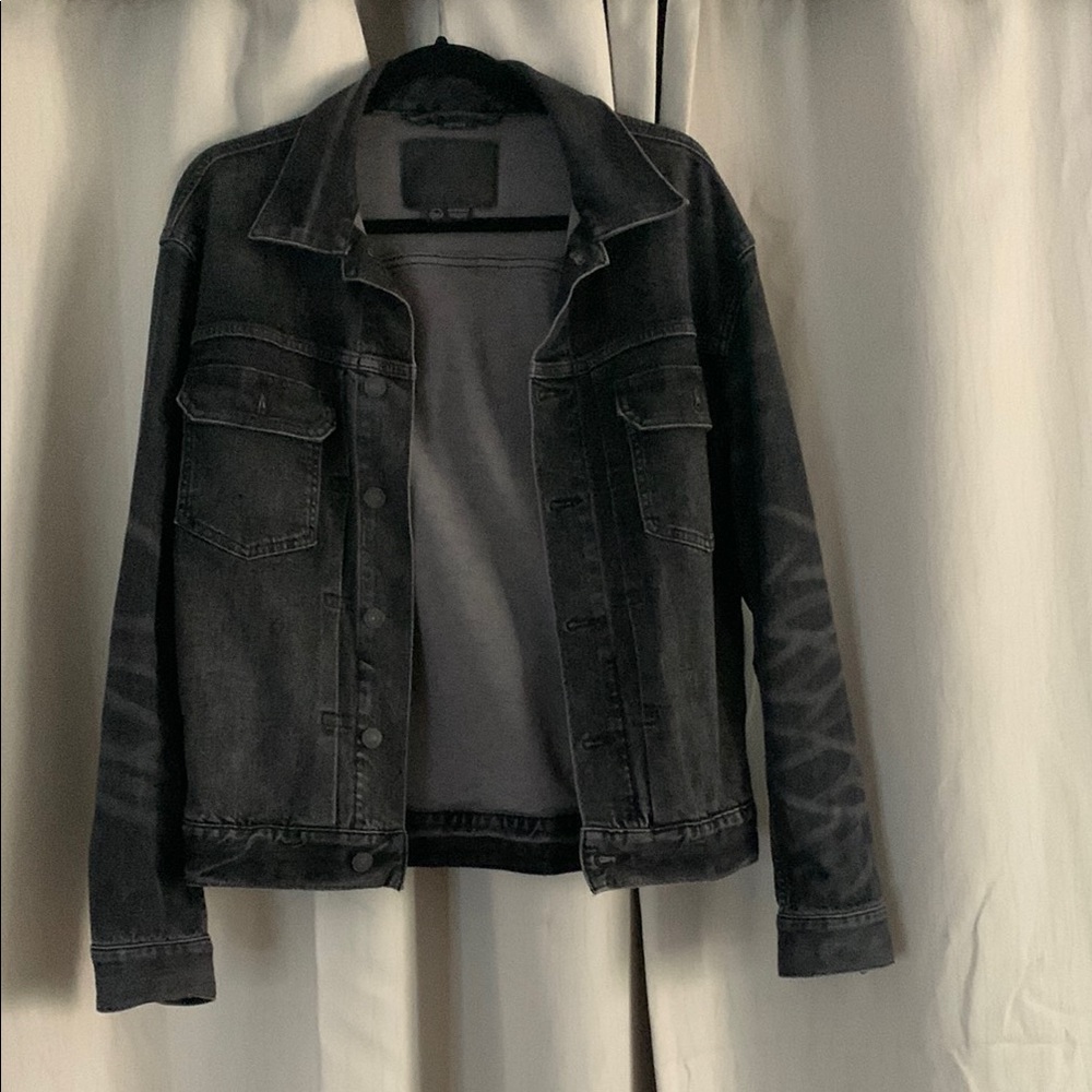 AE Oversized Denim Boyfriend Jacket Dark Grey